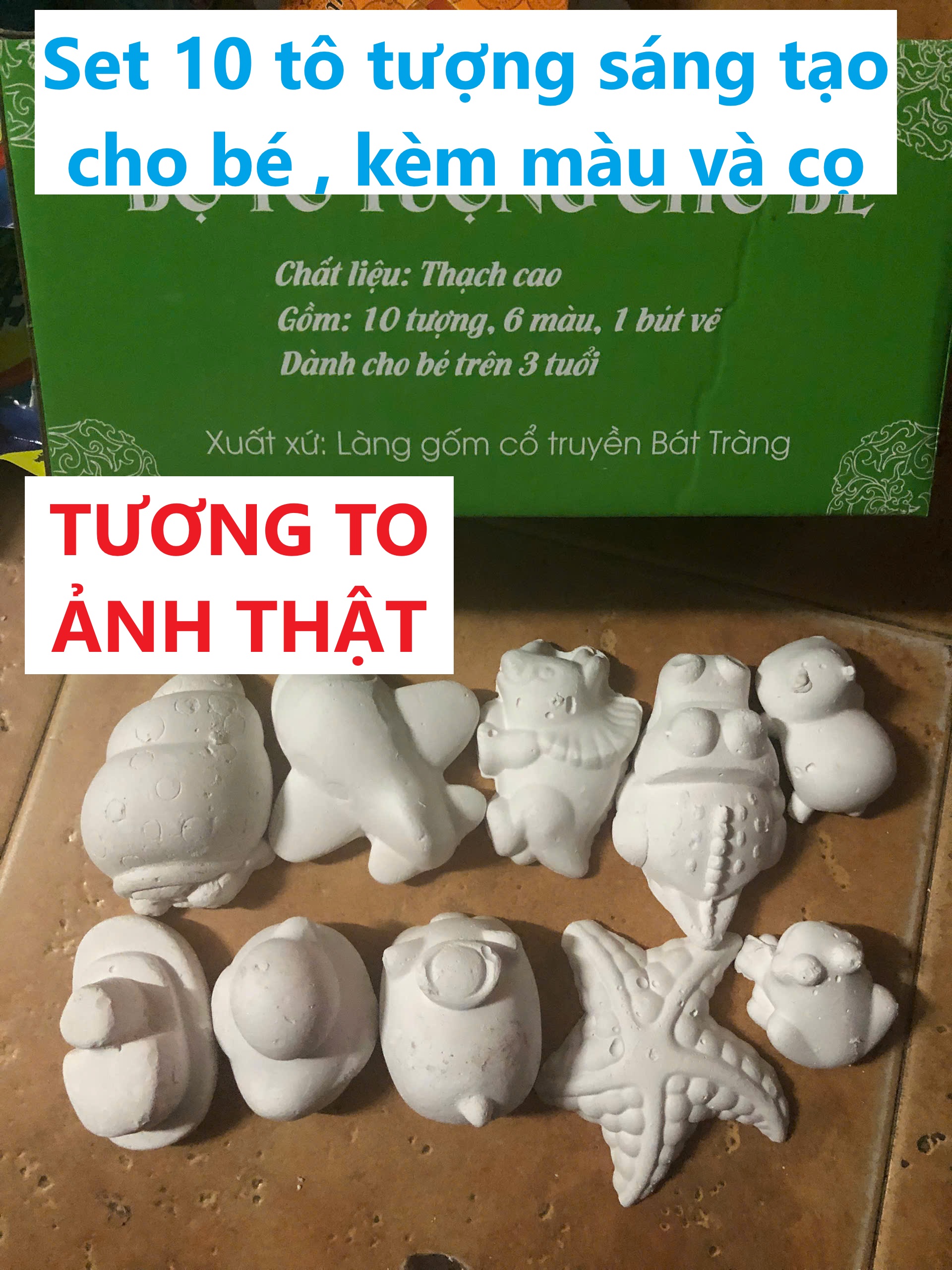 (TƯỢNG TO) Bộ tô tượng cho bé,(Gồm 10 tượng, bút và màu vẽ).TKVT4