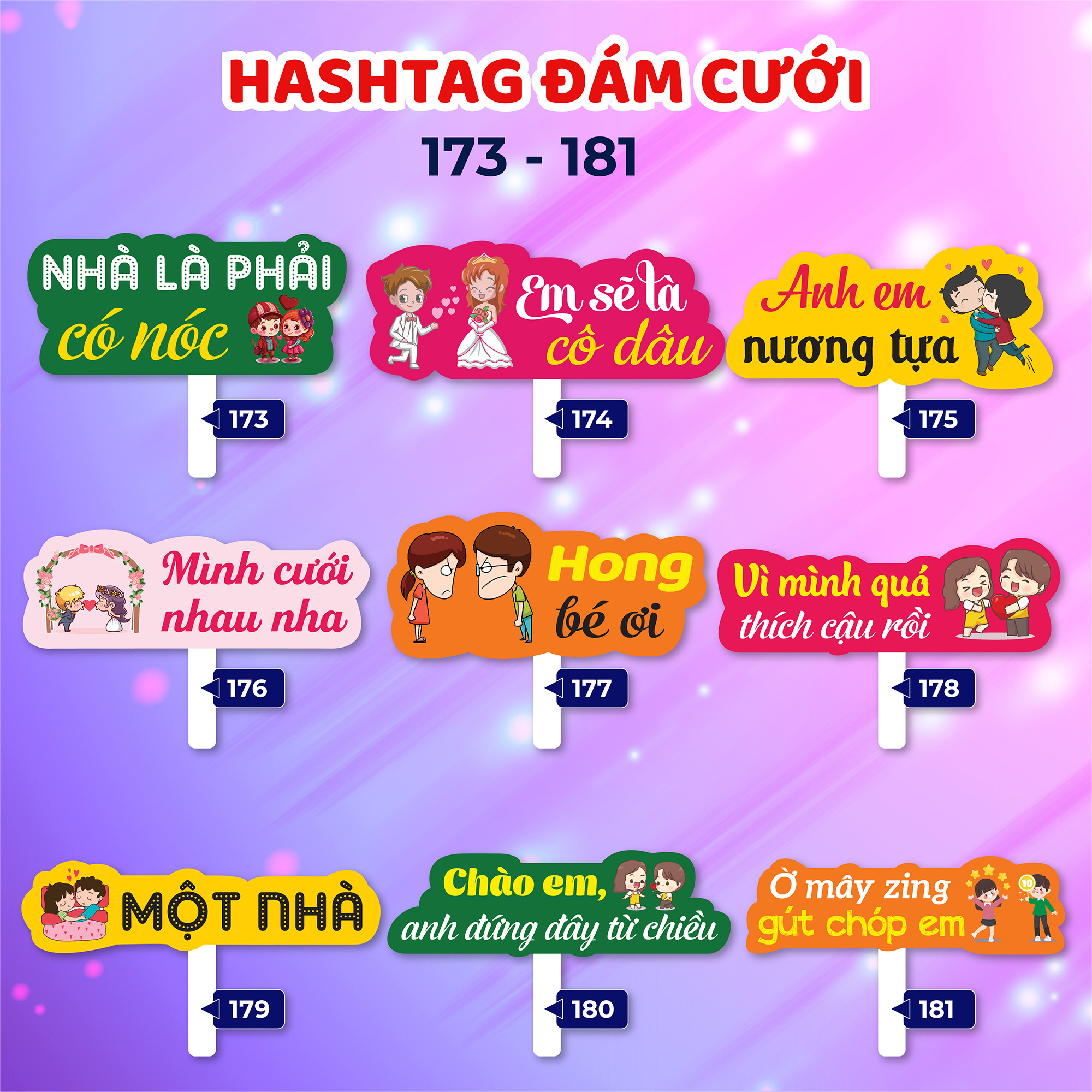 Bảng hashtag cầm tay chụp hình đám cưới (MS 173 - 200)