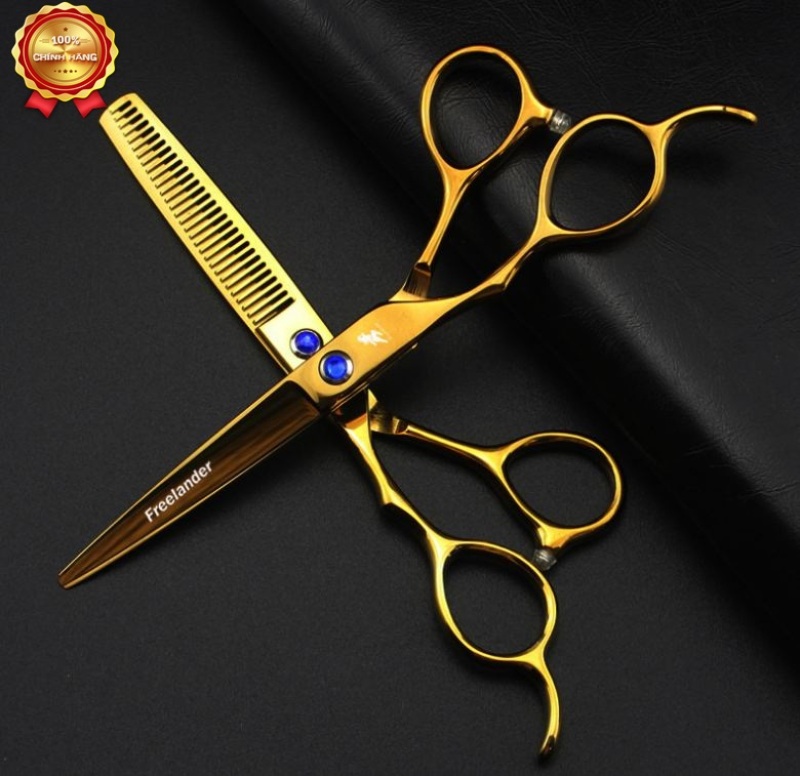bộ kéo cắt tóc tay trái Freelander vàng (Tặng bao da và chỉnh kéo khi mua 2 cây ) cao cấp