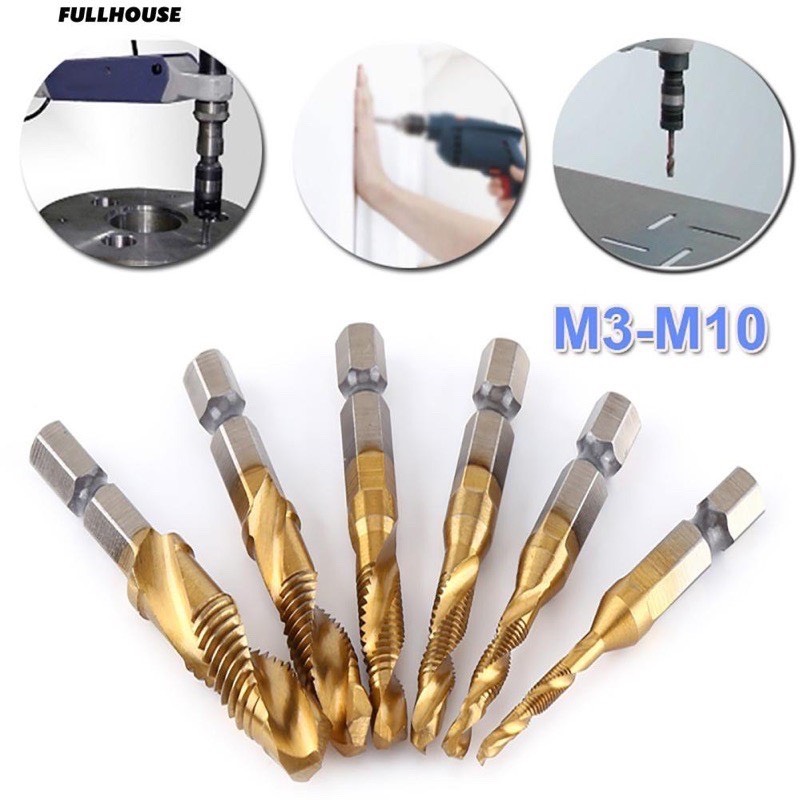 Bộ 6 mũi khoan taro ren M3- M10 chân lục giác