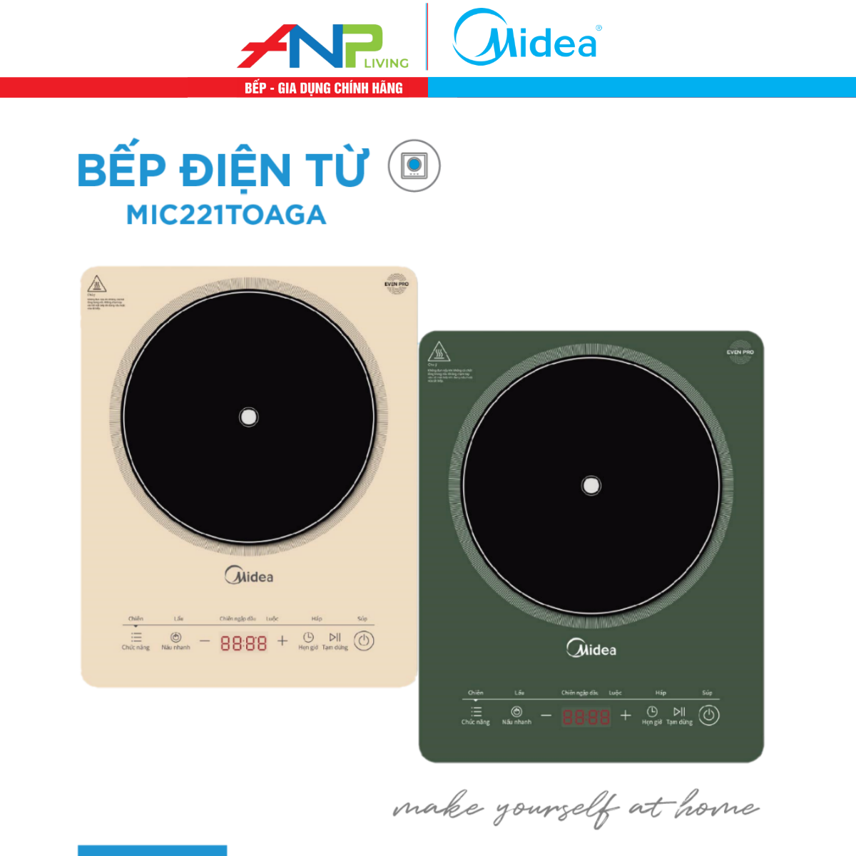 Bếp Từ Đơn Midea MIC221T (Bếp Điện Từ Công suất 2200W, Có Chức Năng Sôi Liu Riu)