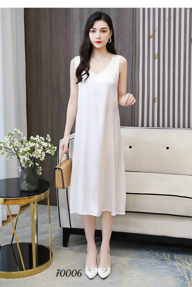 Đầm váy ngủ hai dây lụa satin nhiều màu