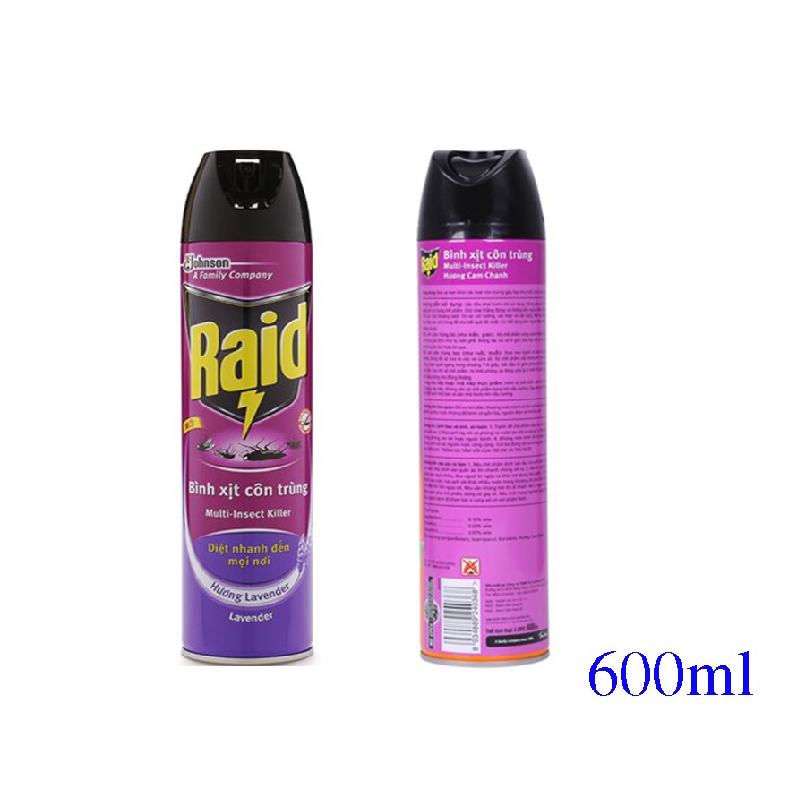 Xịt Côn Trùng Raid Hương Lavender Bình 600ML