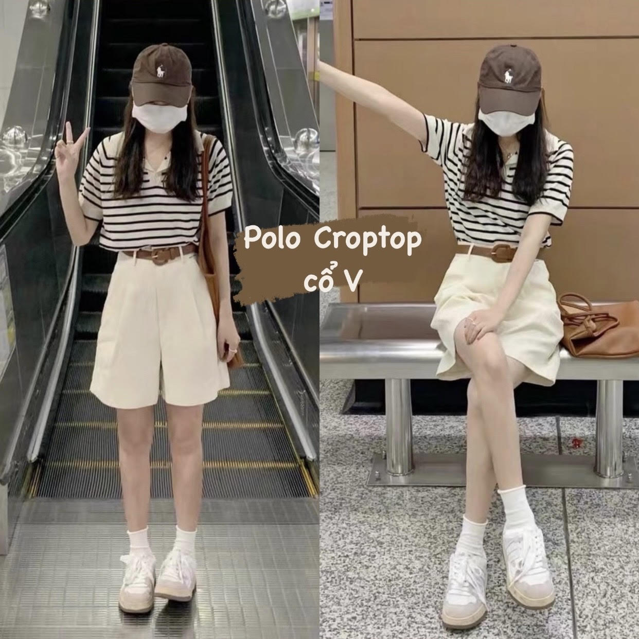 [Ảnh thật] ÁO POLO CROPTOP CỔ V LEN