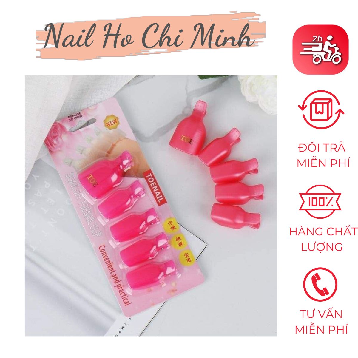 Kẹp ủ tháo gel móng chân - Bộ 5 kẹp nhựa bền chắc chuyên dụng cho dân làm móng