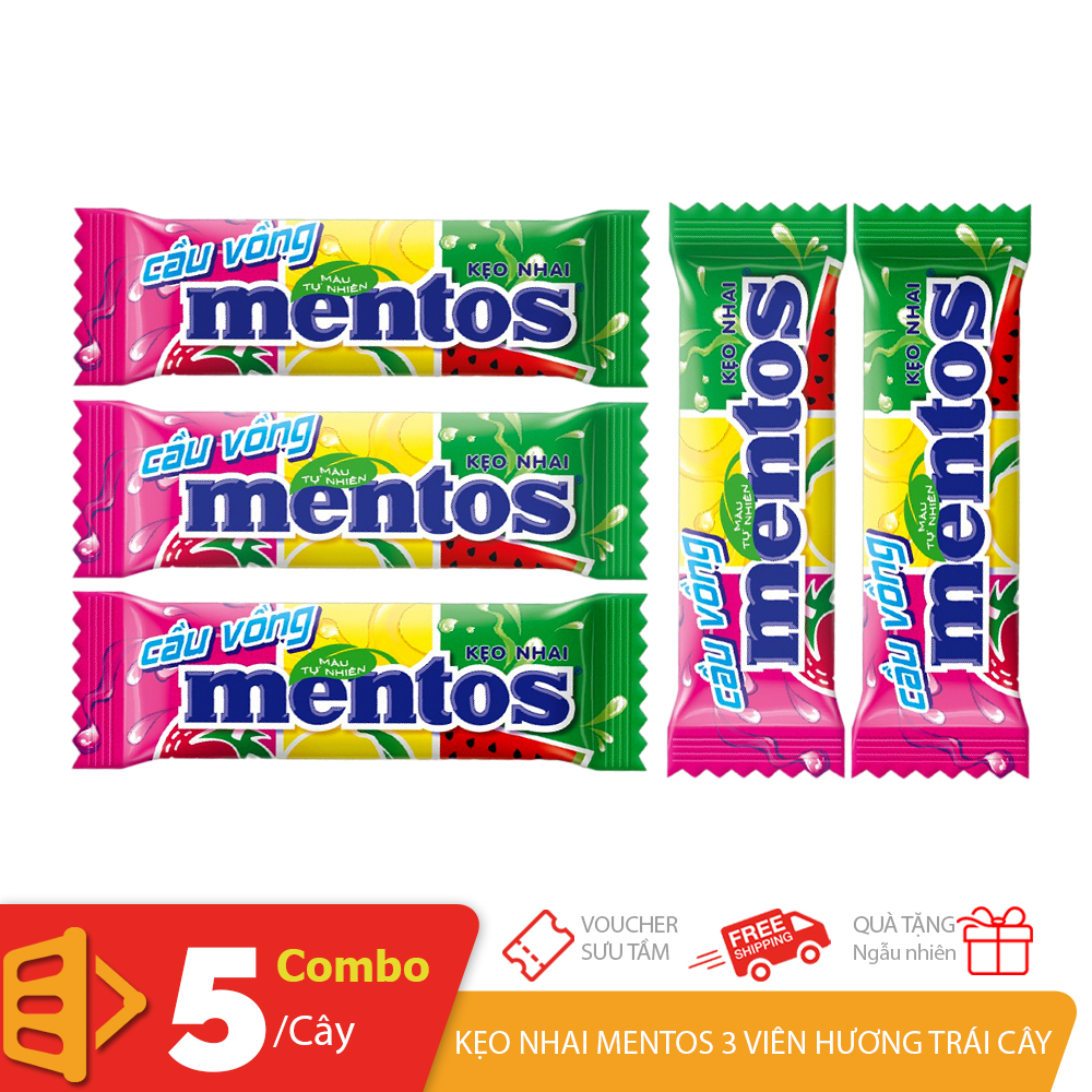 Combo 5 cây kẹo mentos cầu vòng mini hương trái cây tổng hợp 10gr
