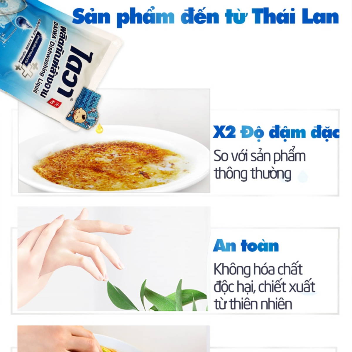 Nước rửa chén DAIWA không mùi Thái Lan 500ml - túi ít bọt