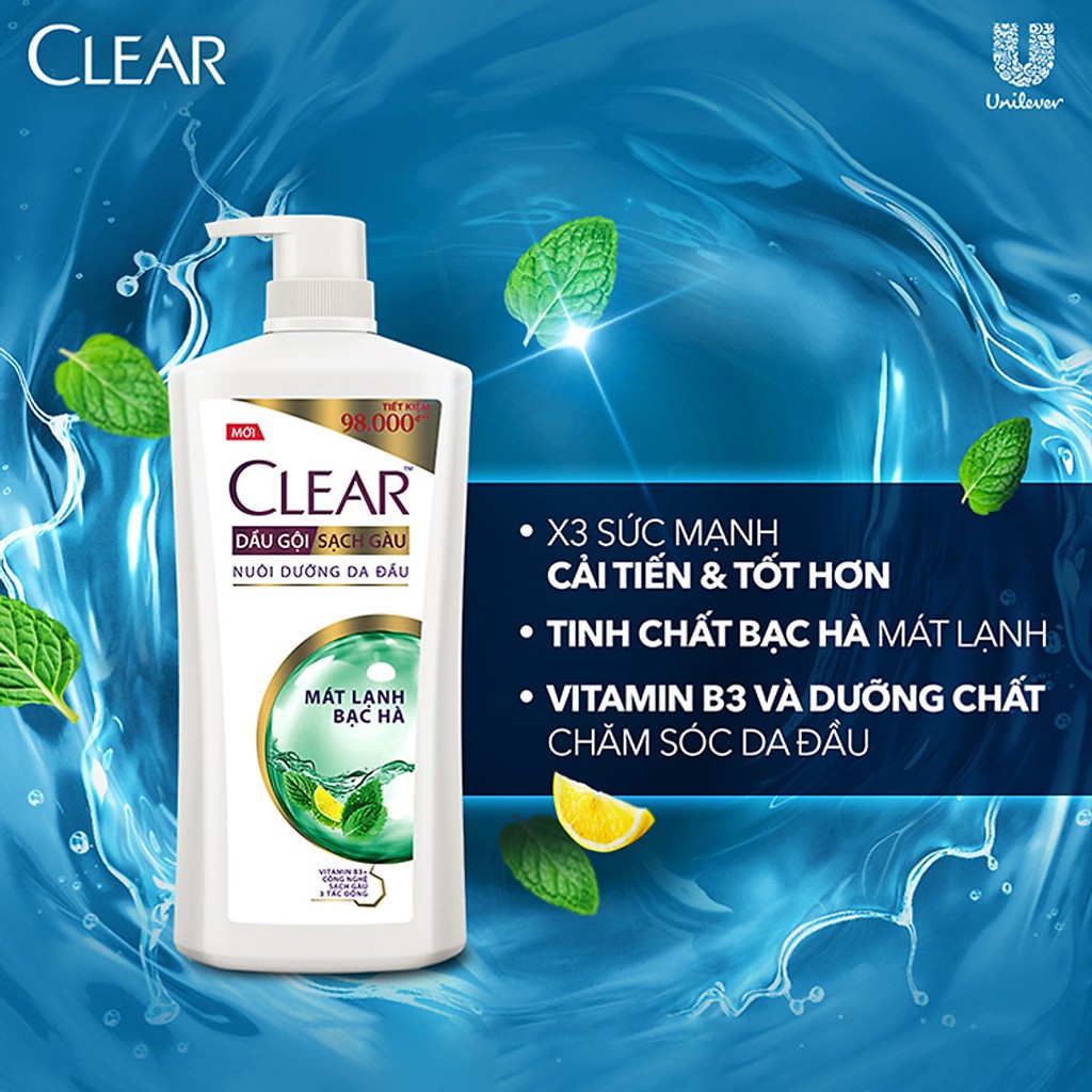 Dầu gội CLEAR mát lạnh bạc hà 880g