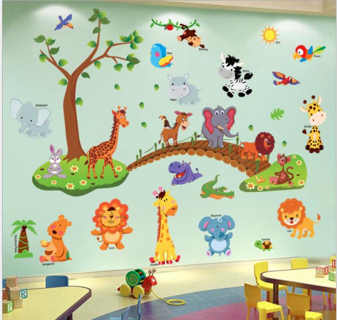 Decal dán tường thú qua cầu và vườn thú số 4