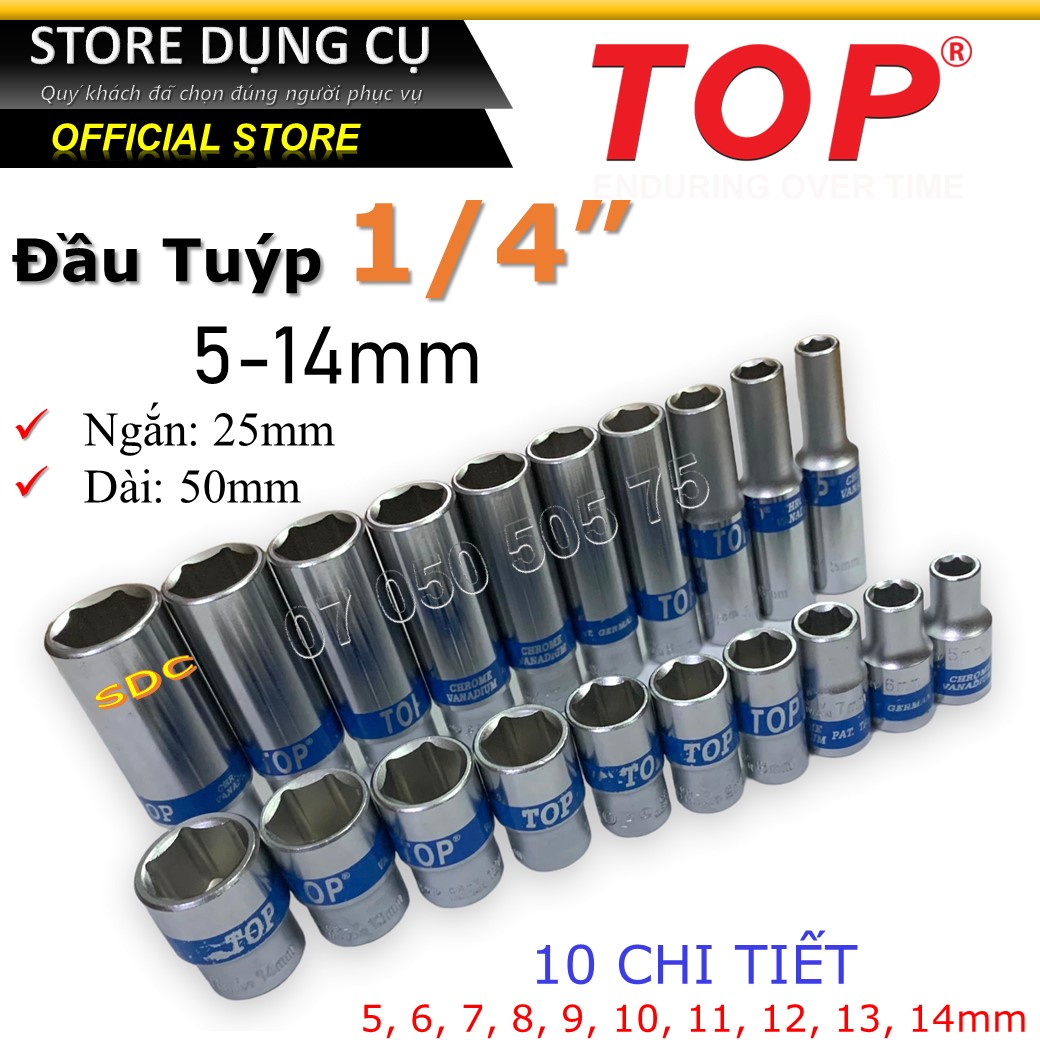 5-14mm đầu tuýp 1/4 top | đầu khẩu ngắn 1/4 inch, đầu tuýp dài 1/4” đủ kích thước, đầu típ nhỏ
