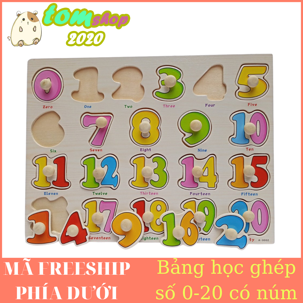 Bảng học ghép số 0-20 có núm
