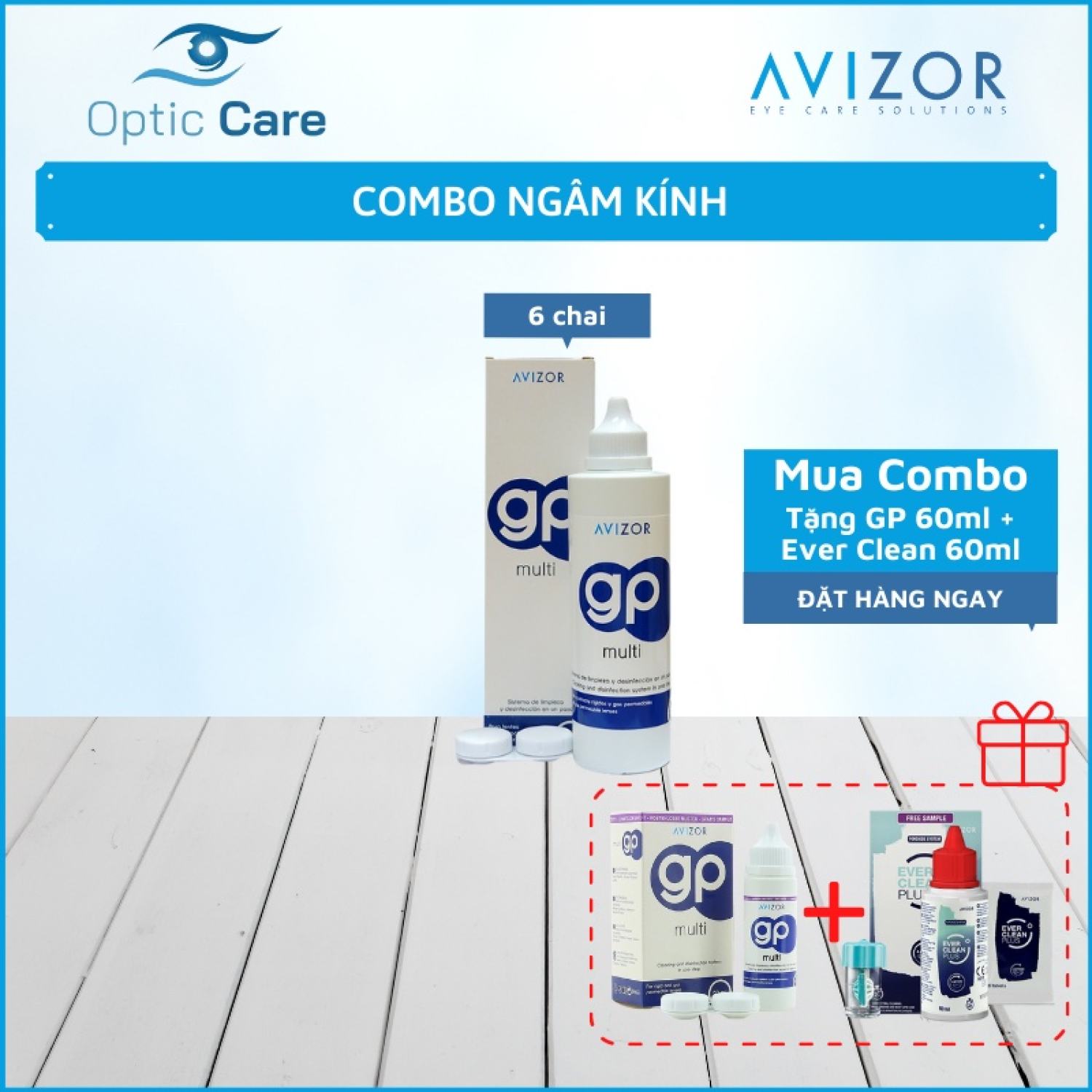(tặng GP 60ml + Clean 60ml) - Combo 6 Dung dịch ngâm kính GP Multi 240ml