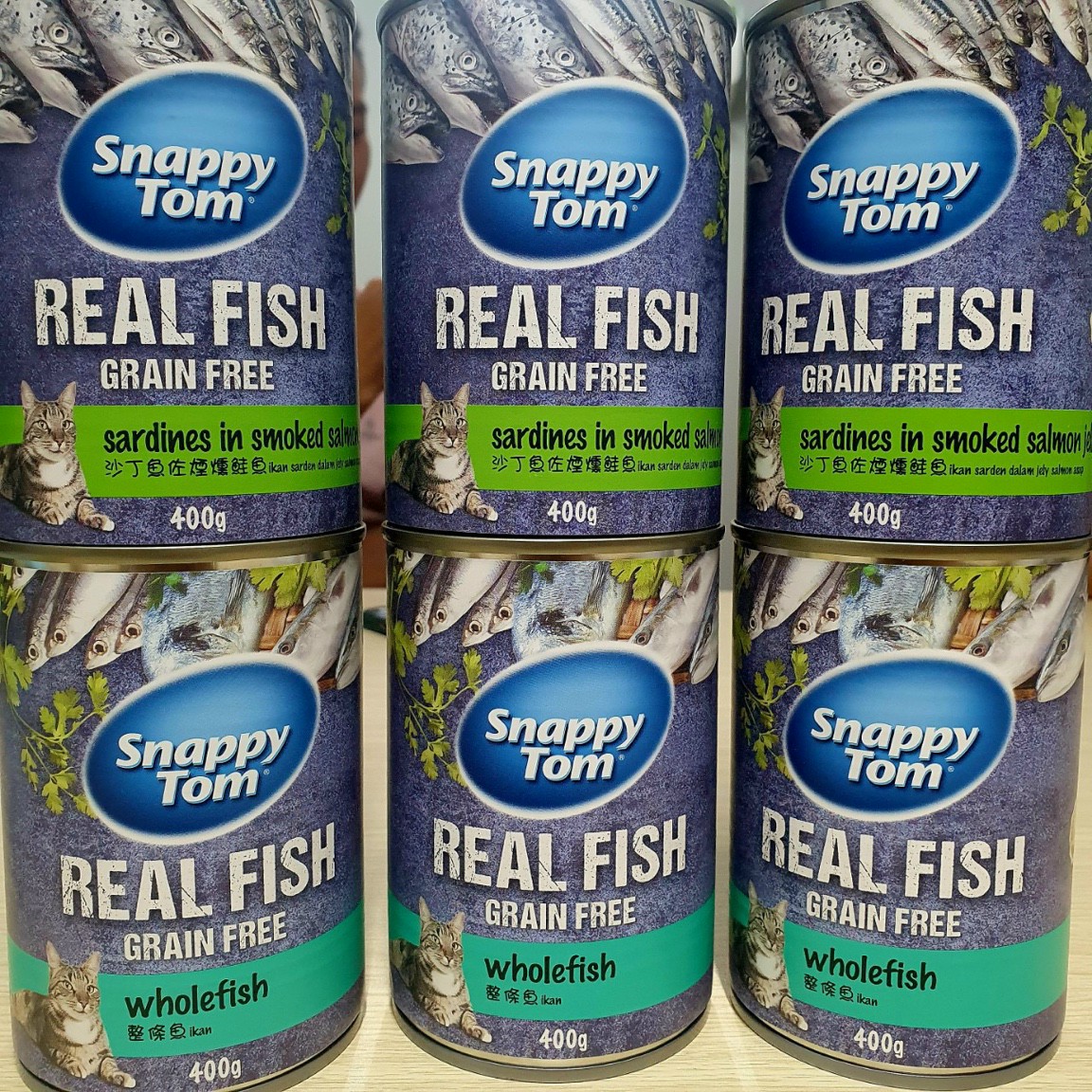 Pate lon cho mèo SNAPPY TOM REAL MEAT/ REAL FISH 400g
