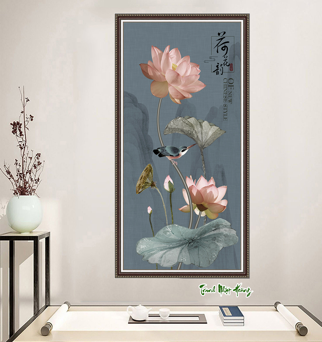 Tranh dán tường hoa sen khổ đứng