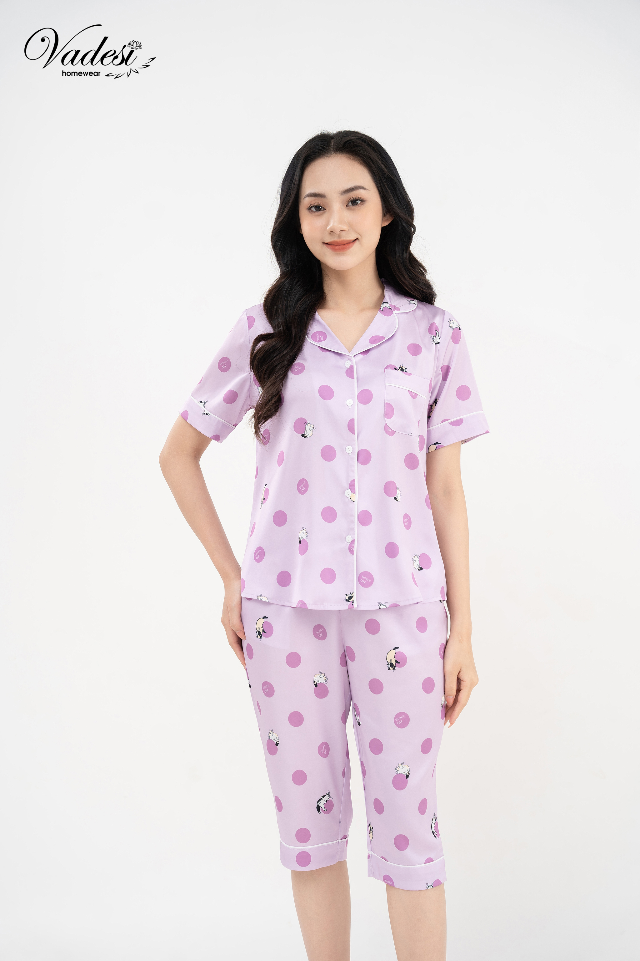 Bộ Pijama quần lửng áo cộc chất liệu lụa cao cấp mát mềm