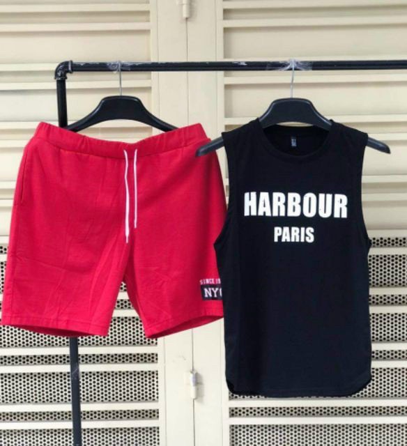 [HCM]BỘ BA LỖ THỂ THAO PARIS VẢI THUN LẠNH SIÊU MÁT TẬP GYM SET BỘ ĐÙI NAM VÀ ÁO THUN BA LỖ CAO CẤP CỰC CHẤT BLACKWHITE1