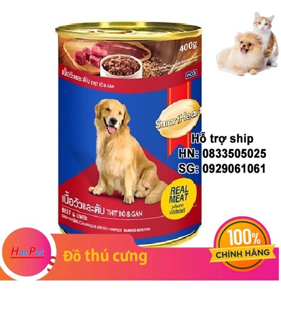 Hanpet - Pate chó dạng Lon 400gr (3 loại) Thức ăn mềm cho mọi loại chó - Thịt hộp chó