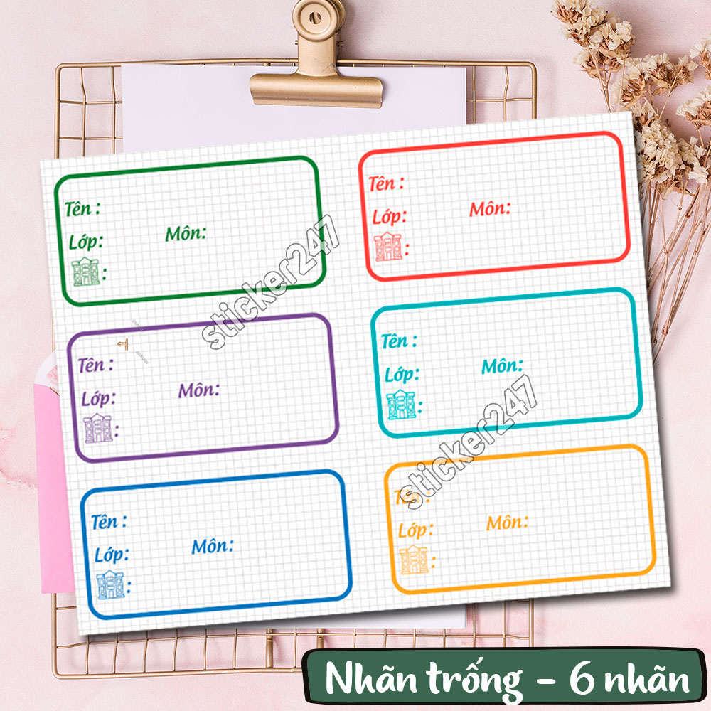 Nhãn vở môn học chương trình mới tặng kèm 8 nhãn gáy cấp 1, cấp 2, cấp 3 - sticker nhãn tên môn học