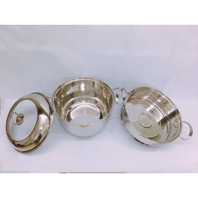 Bộ Nồi Xửng Hấp Hàn Quốc 3 Đáy Inox Size 26Cm
