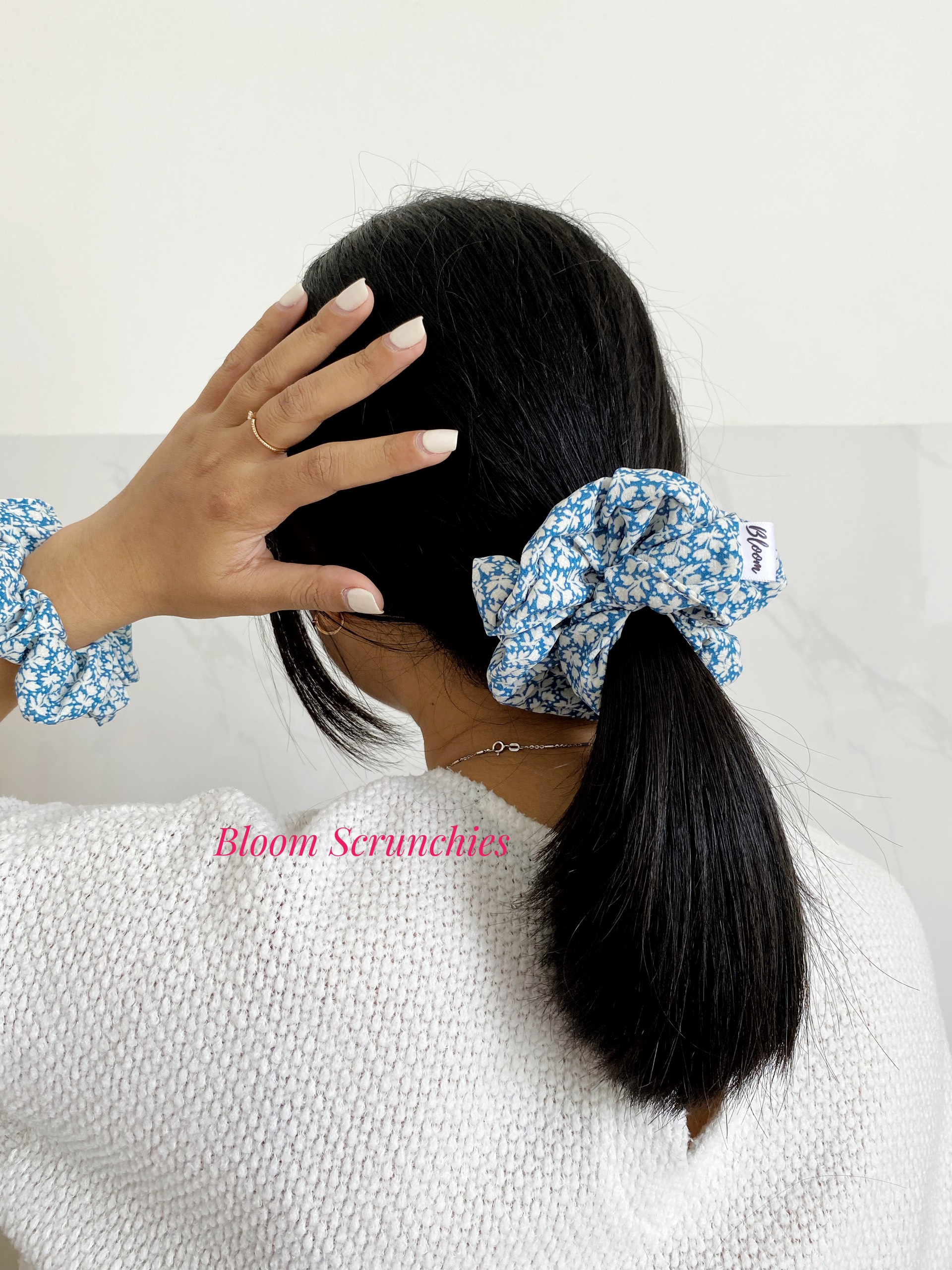 Dây cột tóc hoa nhí xanh cotton Standard_ Scrunchies