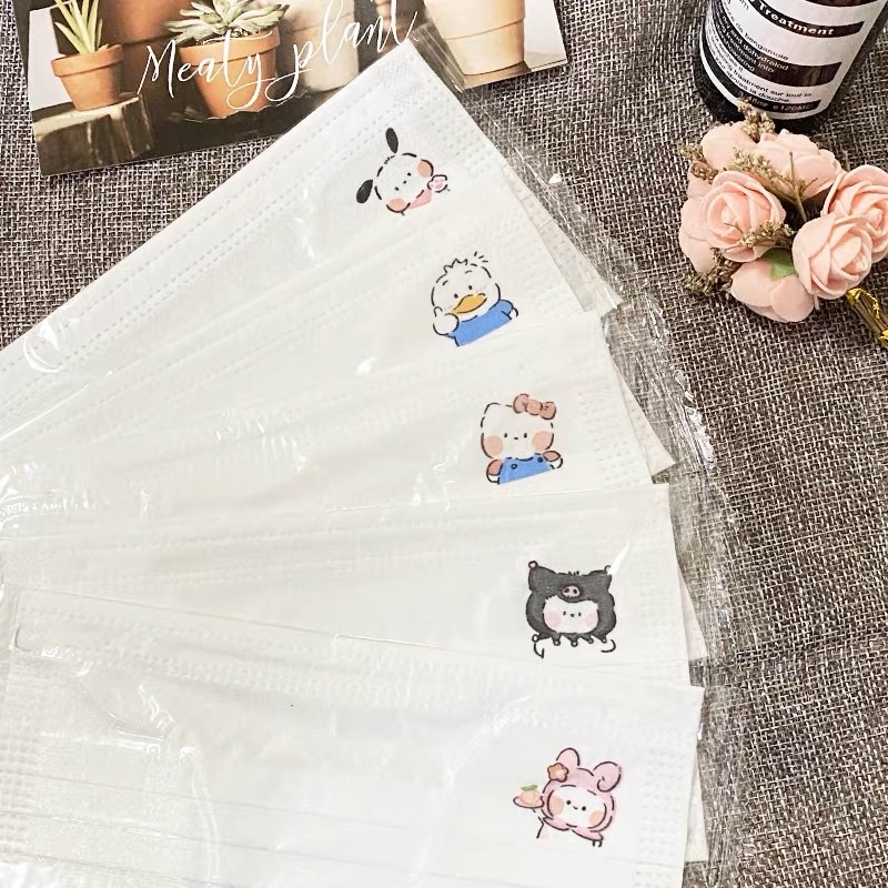 Khẩu trang in hình dễ thương người lớn 5 cái Louiis.store