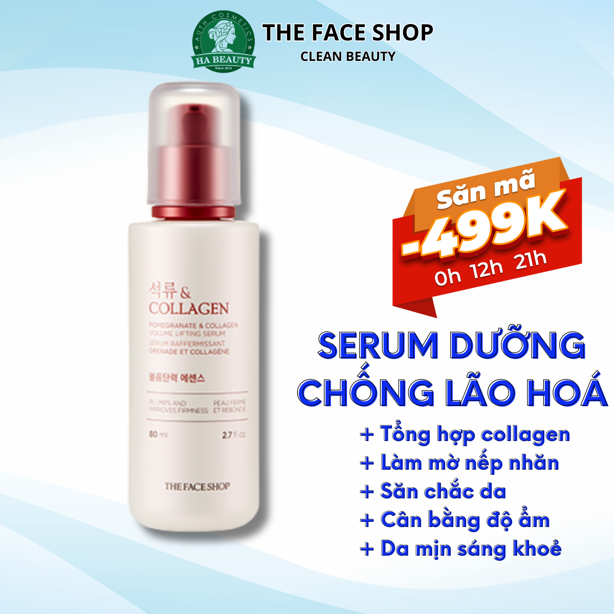 Serum dưỡng ẩm chống lão hoá phục hồi săn chắc da lựu đỏ The Face Shop Pomegranate & Collagen Volume Lifting Serum 80ml