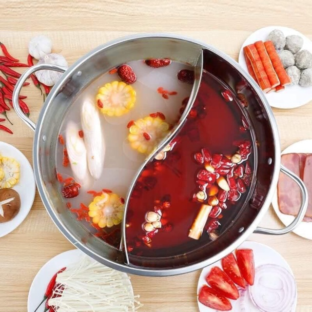 Nồi lẩu 2 ngăn size lớn 30cm - nồi lẩu 2 ngăn dùng bếp từ và mọi loại bếp