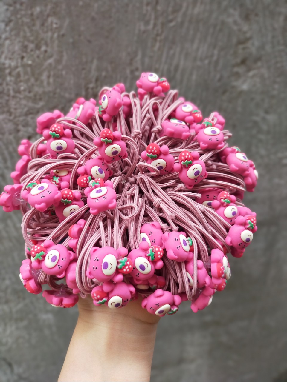 SỈ 100 Dây Cột Tóc Gấu Hồng Phong Cách Hàn Quốc Siêu Dễ Thương