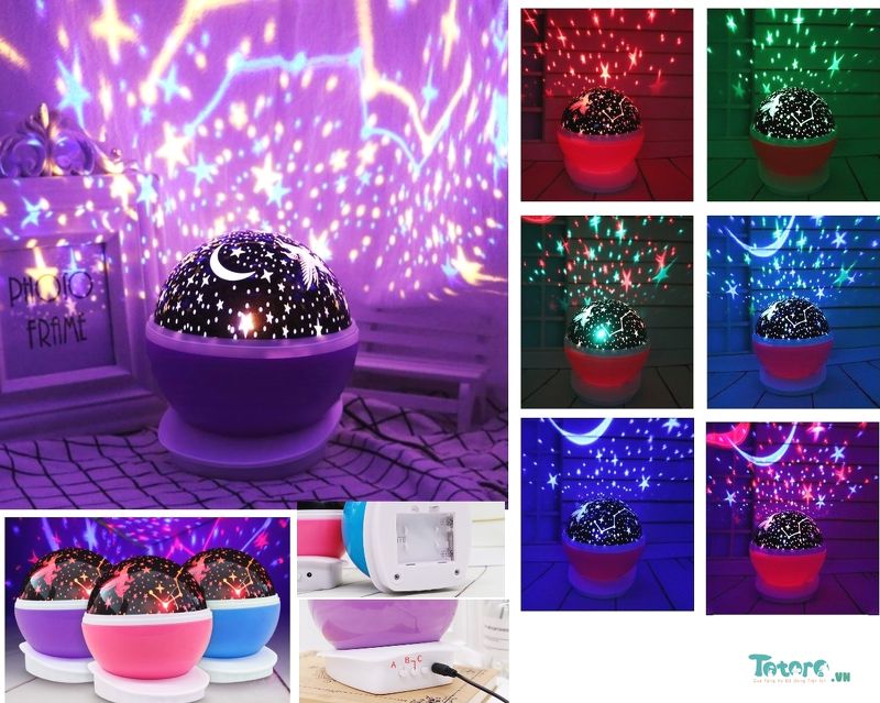 Đèn ngủ chiếu hình sao bầu trời tự xoay 360 độ tích hợp đổi màu với nhiều chế độ - Đèn xoay bầu trời trăng sao, Đèn ngủ chiếu sáng hình bầu trời đầy sao lấp lánh sáng tạo