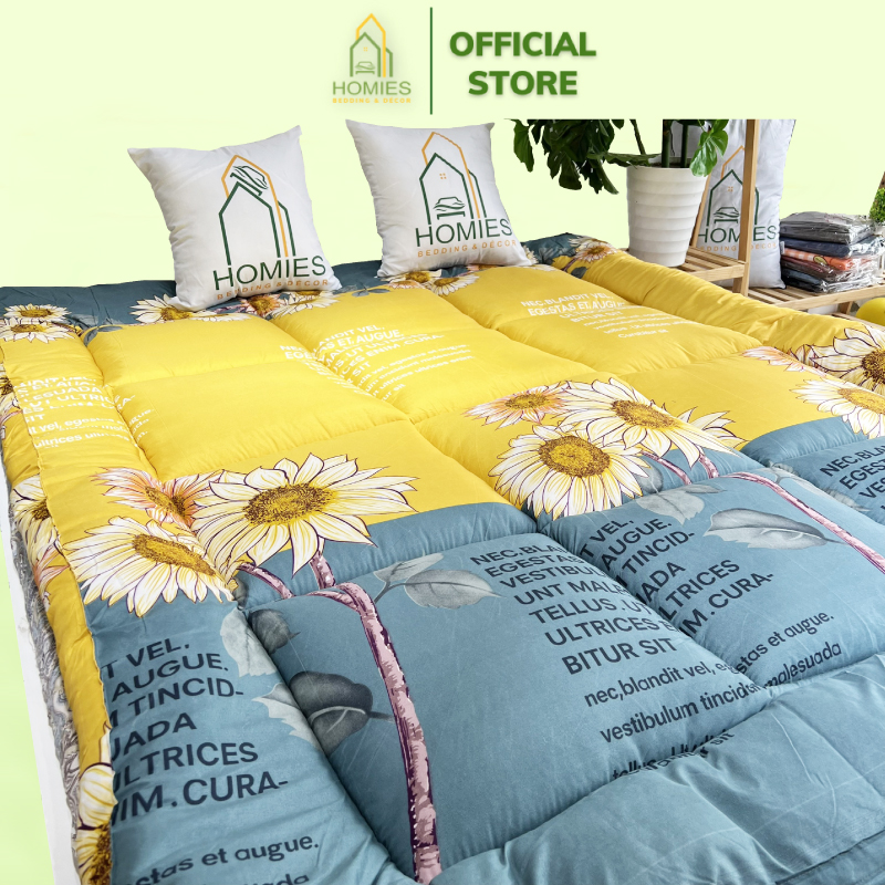 Nệm Topper Cúc Vàng HOMIES Tấm làm mềm đệm cotton Đũi Hàn quốc mới nhất 2020 - Có Chun 4 Góc Cố Định Đệm