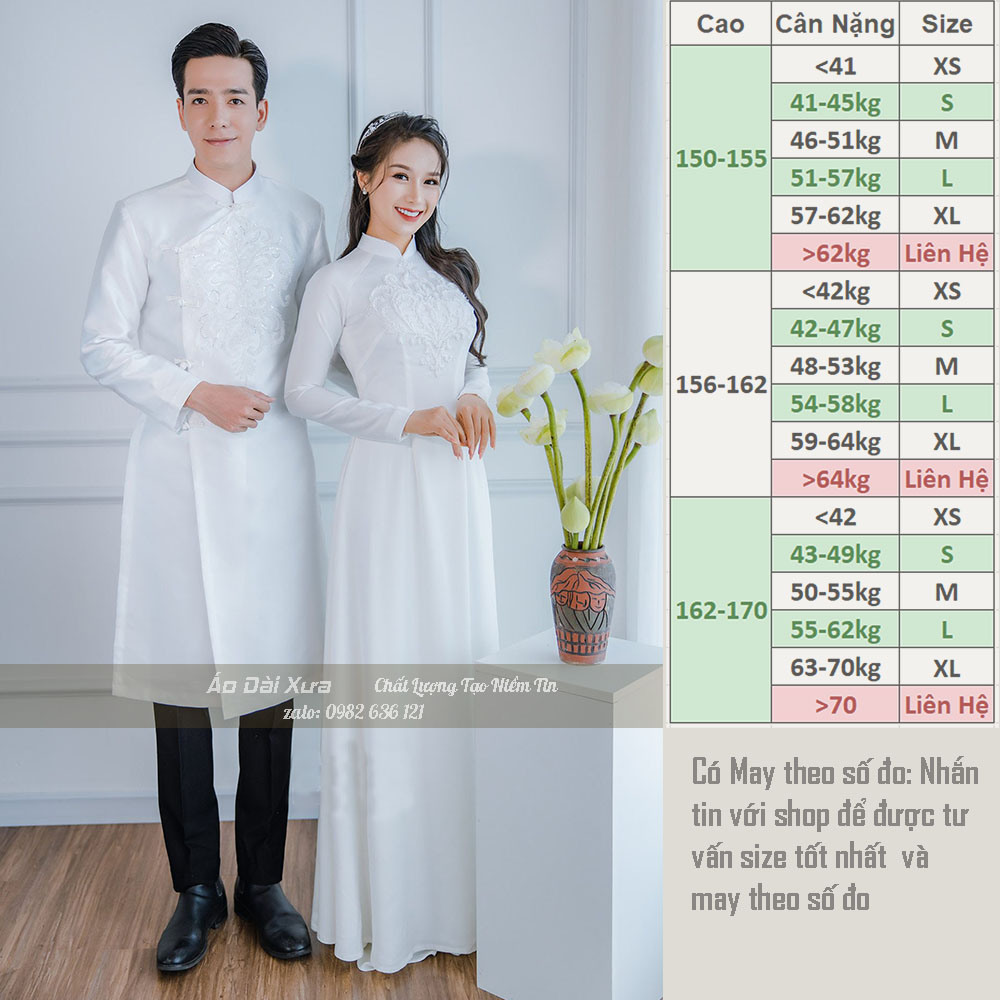 Áo Dài Cưới Cô Dâu Chú Rể Cặp Trắng Cưới Hỏi MB18