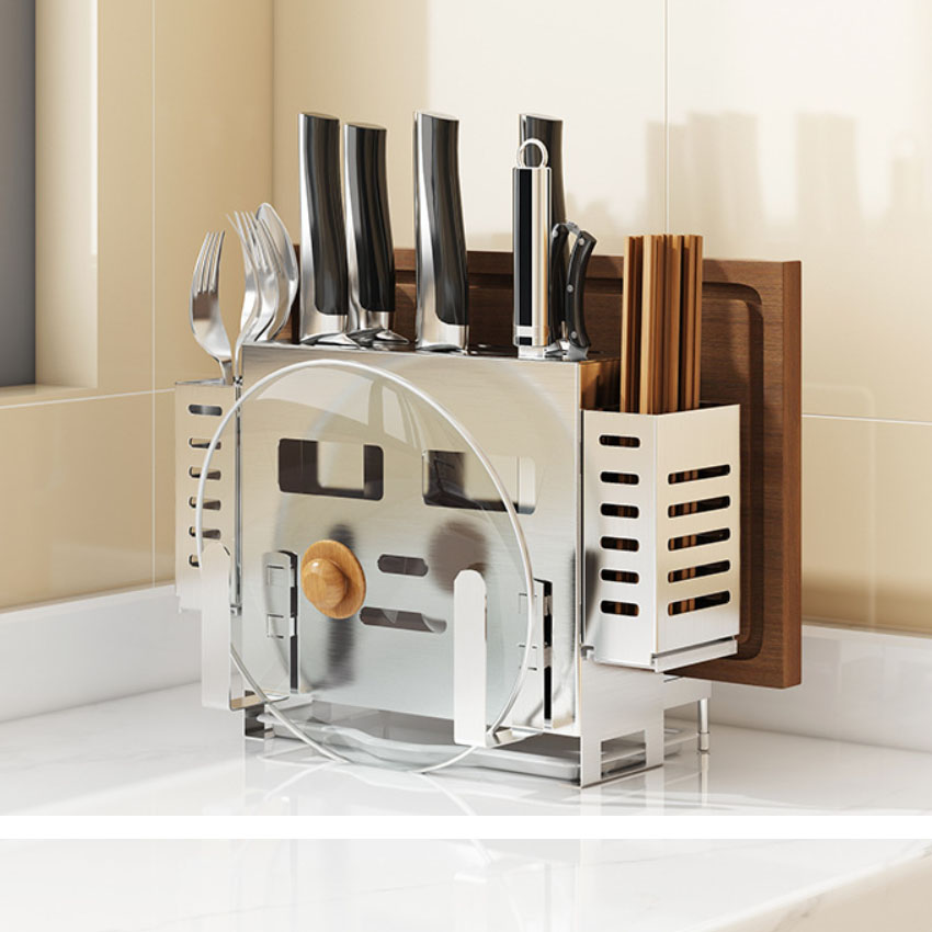 Beautiful durable 304 stainless steel chopping board knife holder, high-grade stainless steel chopsticks holder color won't keep the chopsticks dry clean, stainless steel kitchen shelf