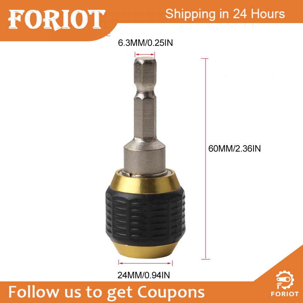Foriot Tuốc Nơ Vít Đầu Kẹp Mũi Khoan Không Chìa Khóa 60Mm Bộ Chuyển Đổi Điều Khiển Tác Động Dụng Cụ Mũi Khoan Chuôi Lục Giác 1/4 Inch Dụng Cụ Chuyển Đổi Chuyển Đổi Nhanh