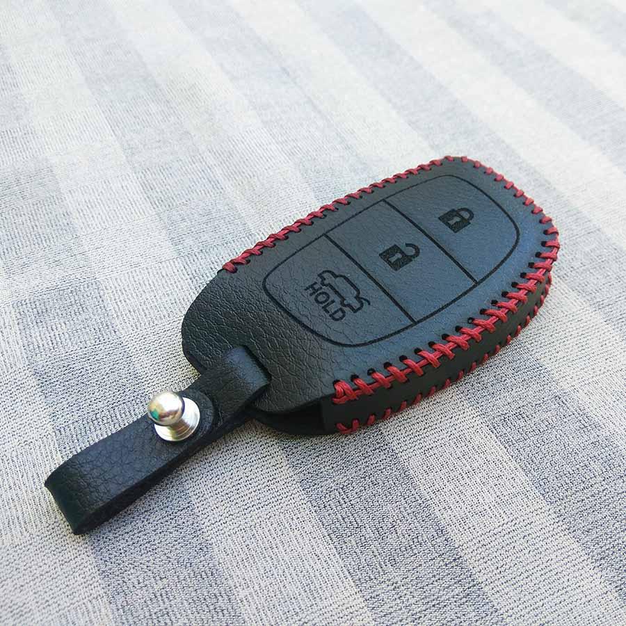 Bao da 3 nút chìa khóa smartkey xe hơi Hyundai (i10 - Tucson – Elantra) (Đen)