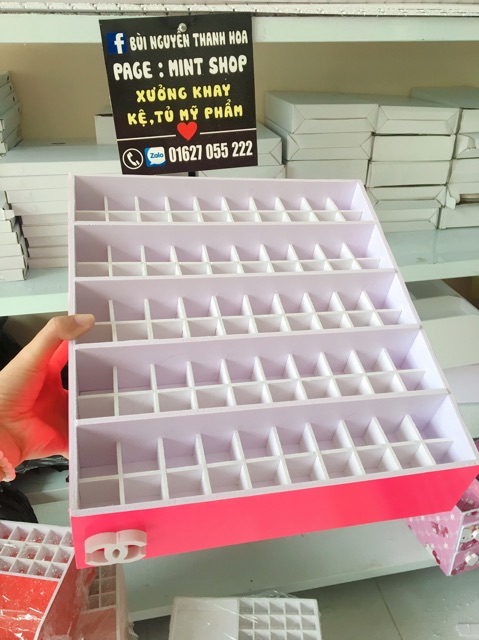 Khay son 100 ô phân tầng màu hồng