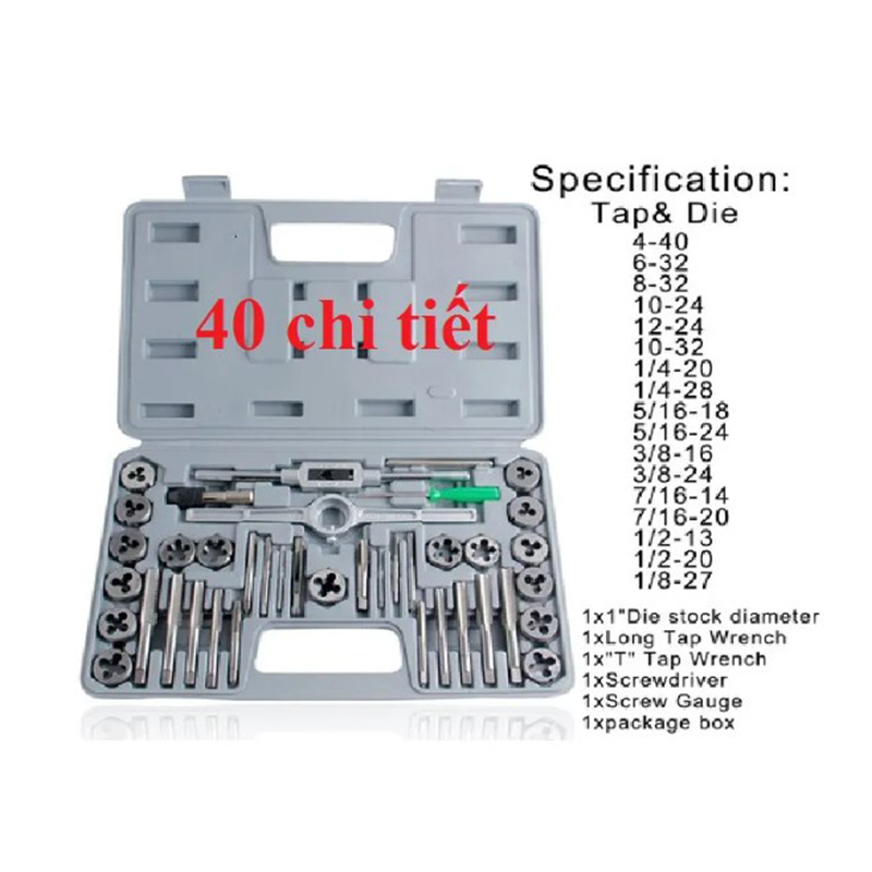 Bộ tạo ren 40 chi tiết bộ taro hợp kim siêu cứng - Bộ tay quay taro tạo ren trong và ngoài HOME