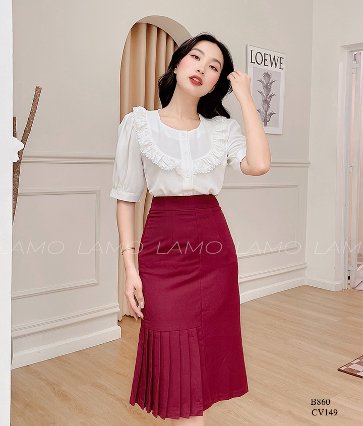 ÁO SƠ MI CÔNG SỞ NỮ ÁO KIỂU BÈO PHỐI REN-B860