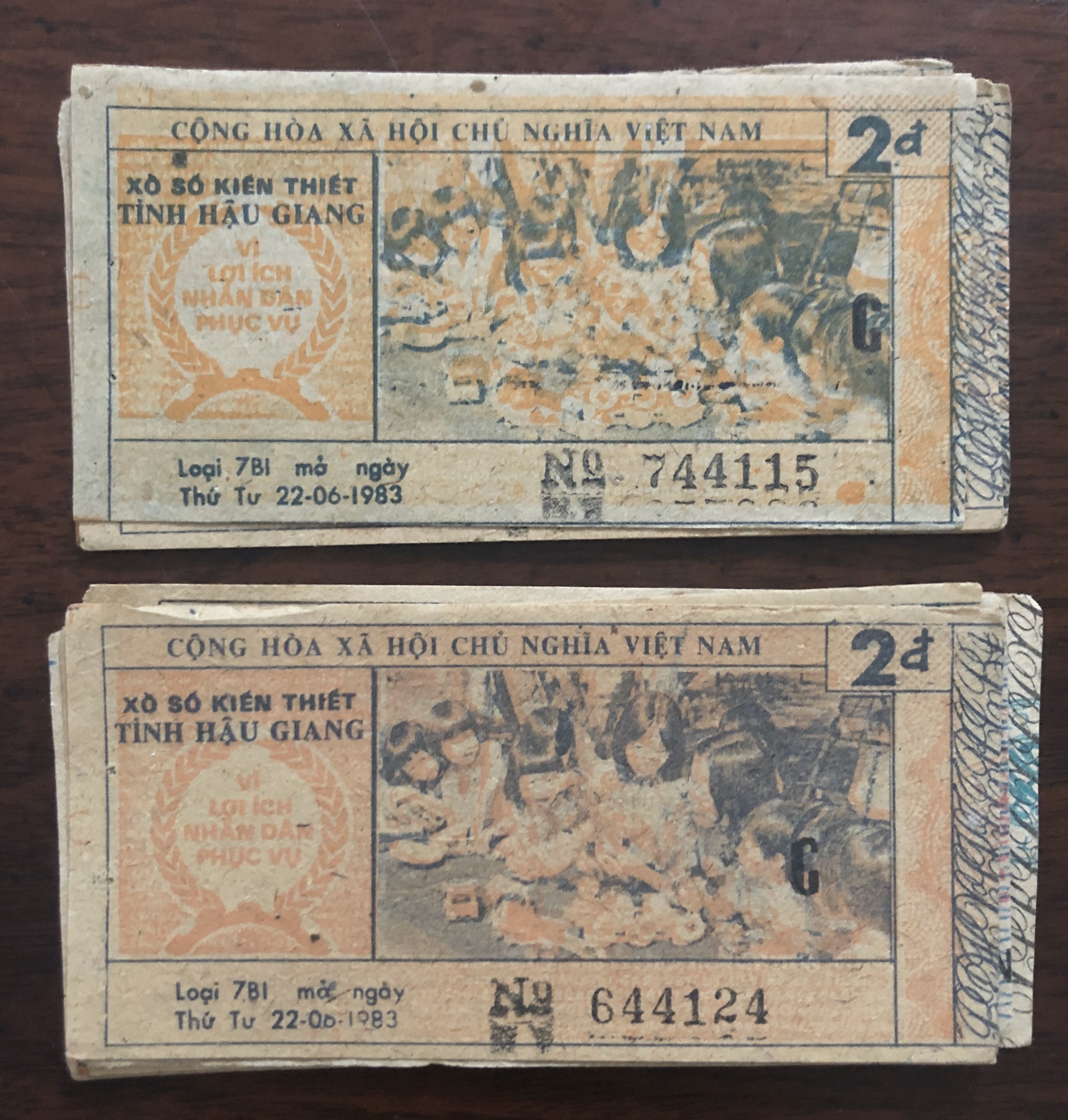 Tờ vé số bao cấp kiến thiết tỉnh Hậu Giang 198x, phong thủy sưu tầm