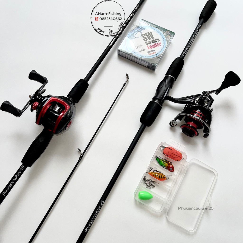 Combo cần lure ngang nrise pin kèm máy mạ tita anam-fishing