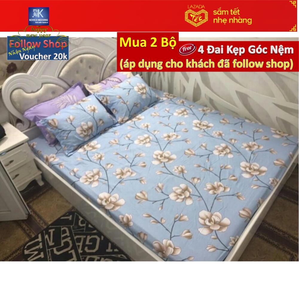 (FreeShip MAX) Bộ Ga gối Poly Kovico Hoa Đỗ Quyên 1m8x2m