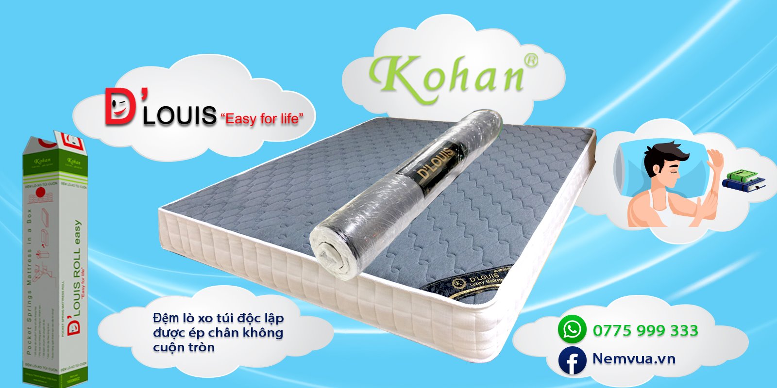 NỆM KOHAN D'LOUIS ROLL EASY - NỆM LÒ XO TÚI CUỘN