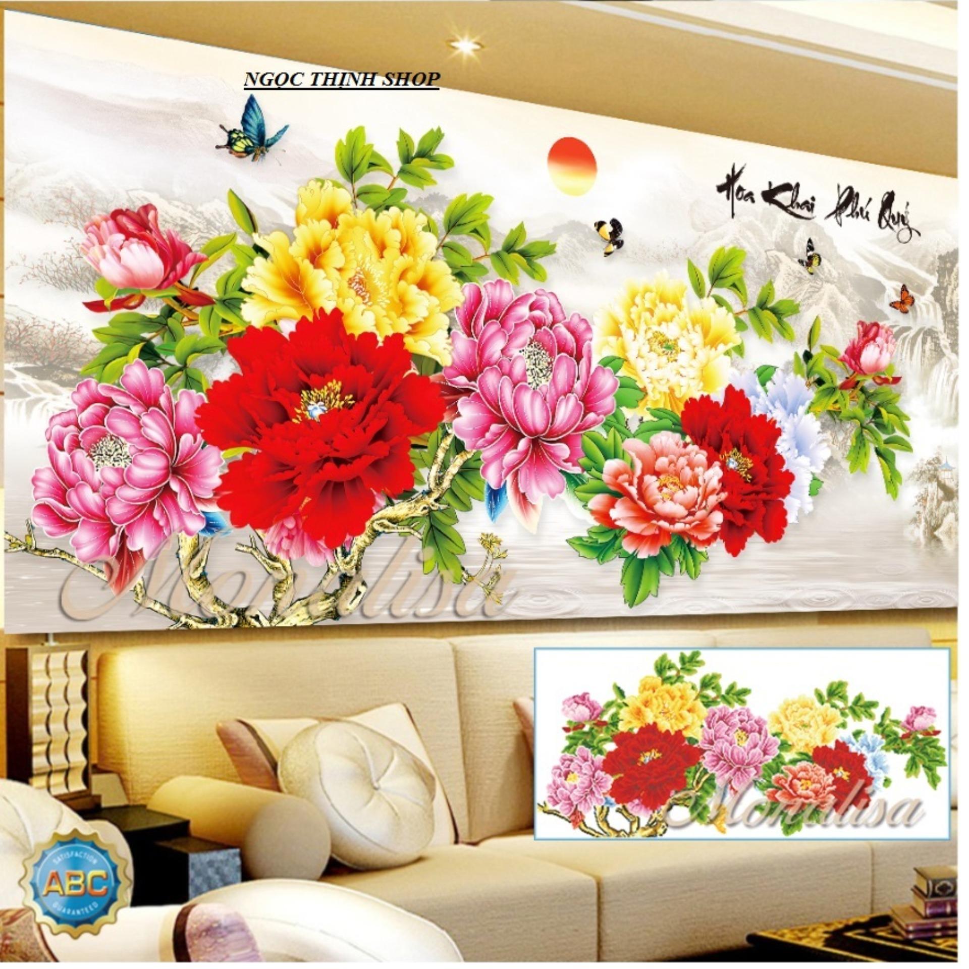 TRANH GẮN ĐÁ CAO CẤP HOA KHAI PHÚ QUÝ Y8207- KT:150X70CM (Kho Tranh Giá Rẻ)