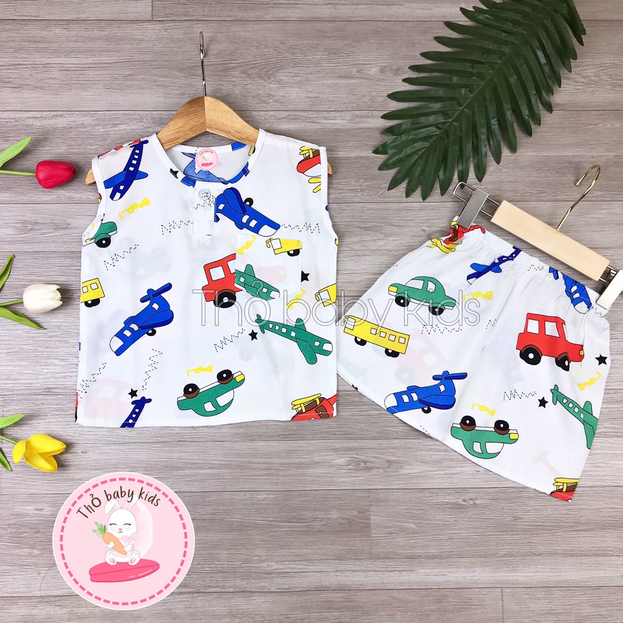 Bộ tole/lanh sát nách bé trai thỏ baby kids
