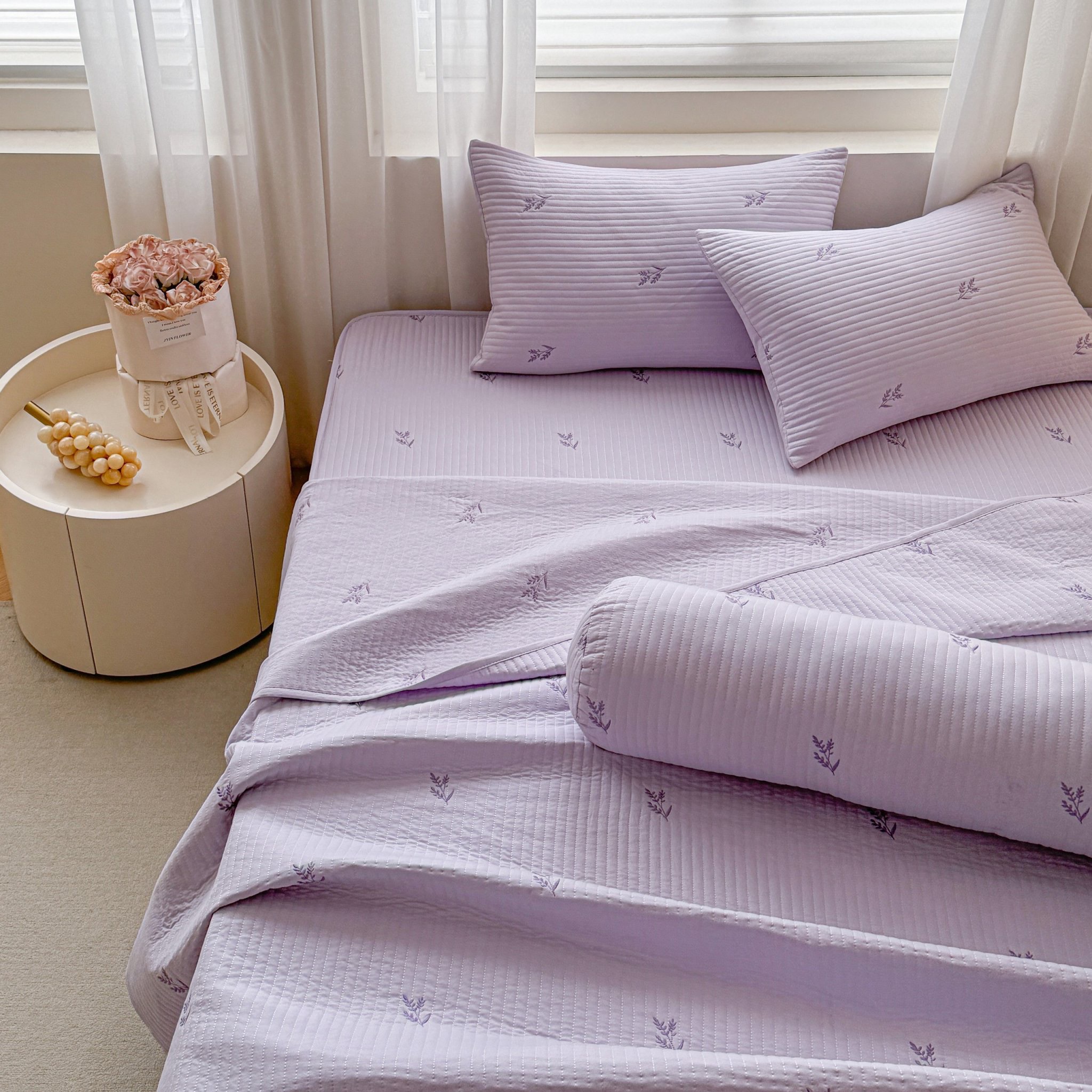 (🌷FULL MÀU🌷) SET 4 MÓN GA BỌC TRẦN THÊU HOA COTTON SOLID NHẬP KHẨU CAO CẤP