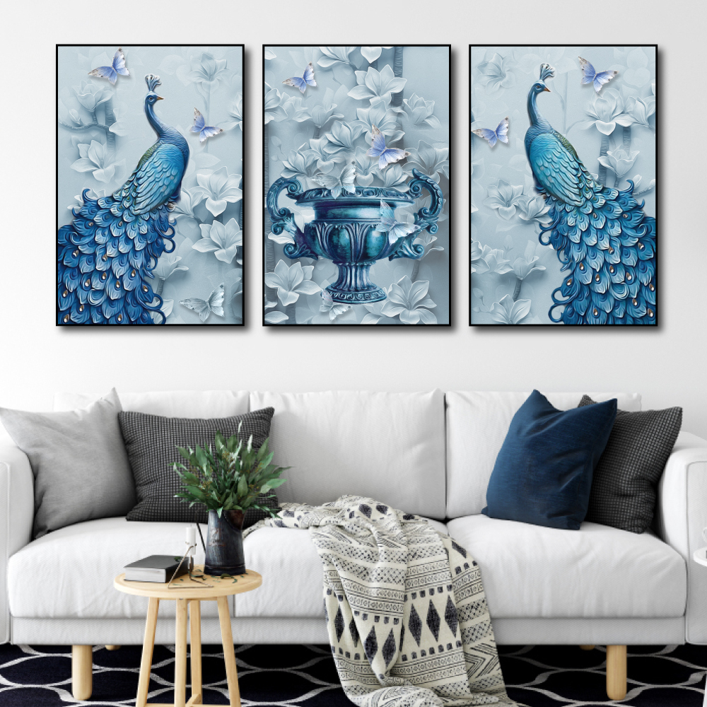 Lalashop - Tranh treo tường phong thủy có khung - Tranh Chim Công in 3D nghệ thuật hiện đại tranh phong thủy tài lộc chim công xanh nhiều kích thước peacock painting