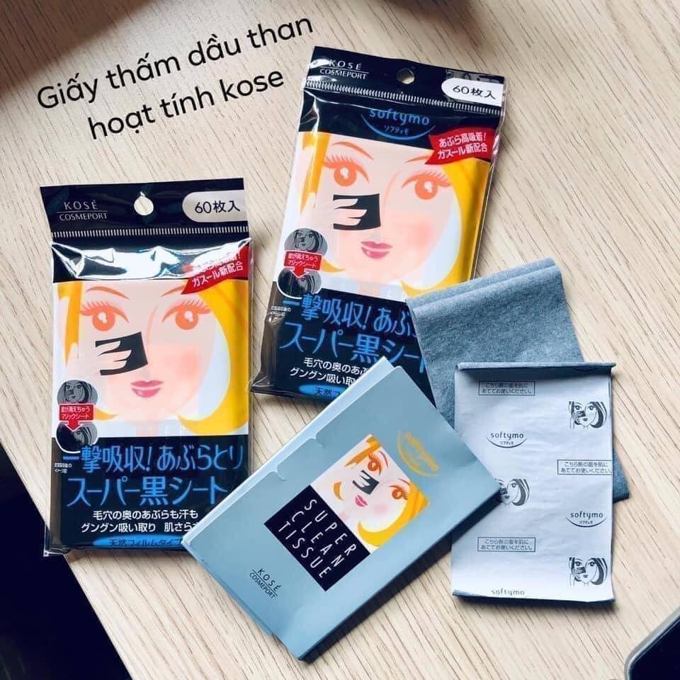 Giấy thấm dầu Kose Softymo than hoạt tính 60 miếng của Nhật Bản