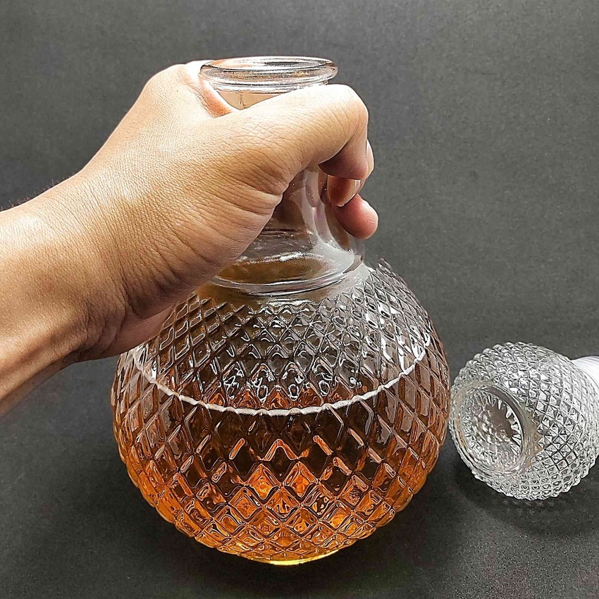 Chai Thủy Tinh Đựng Rượu 1 Lít cao cấp mẫu bầu tròn giác kim cương – Vỏ Chai Rượu Đẹp 1000ML -  Bình Đựng Rượu siêu trong (A2)