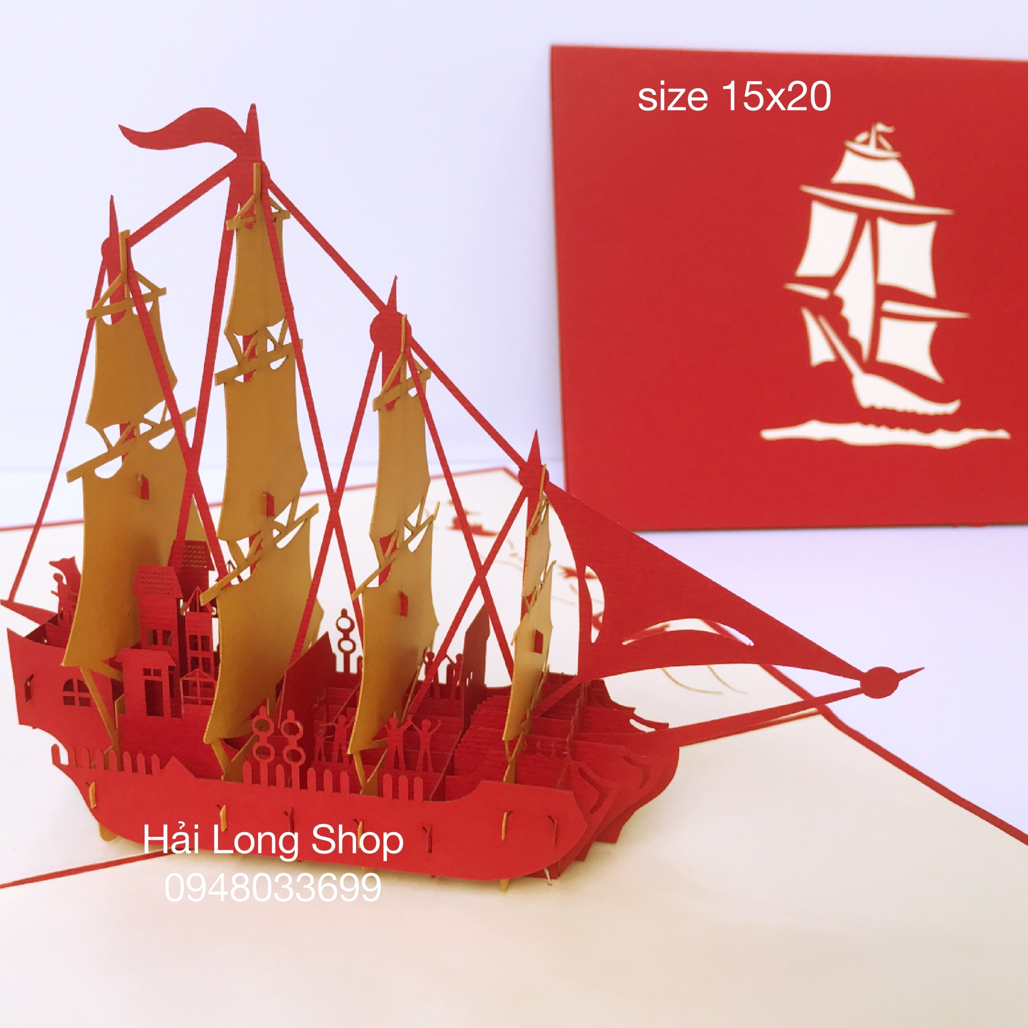 Thuyền 10 ( 4 cánh ) - Boat - Thiệp 3D ( bìa đỏ )