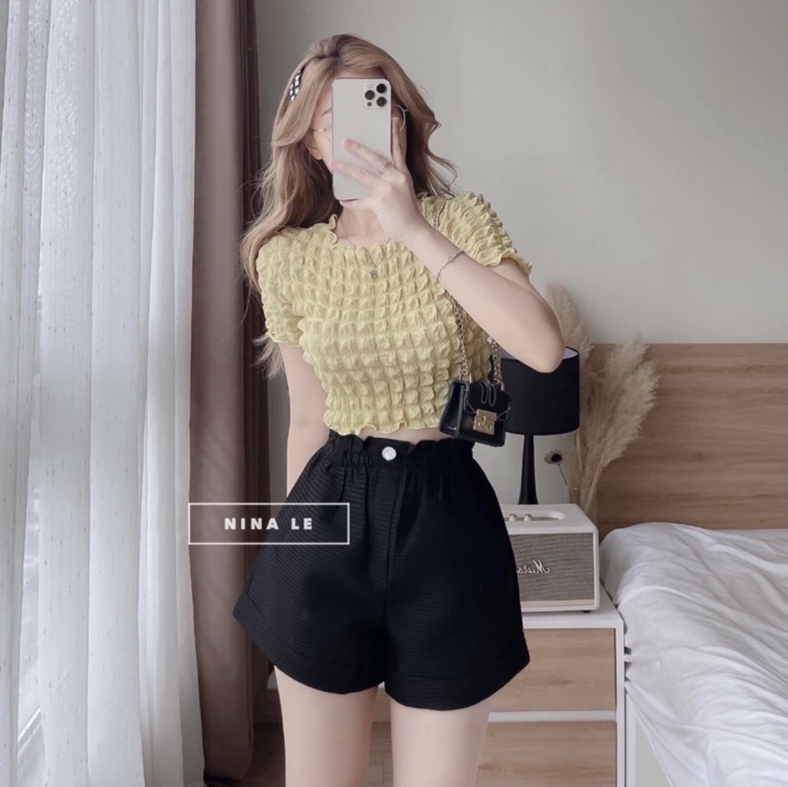 Quần Short Cạp Cao Chất Tổ Ong Siêu Hot