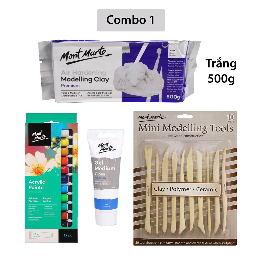 [Giao Hỏa Tốc] Combo Đất Sét Tự Khô 500g Mont Marte và dụng cụ (Air Hardening Modelling Clay)
